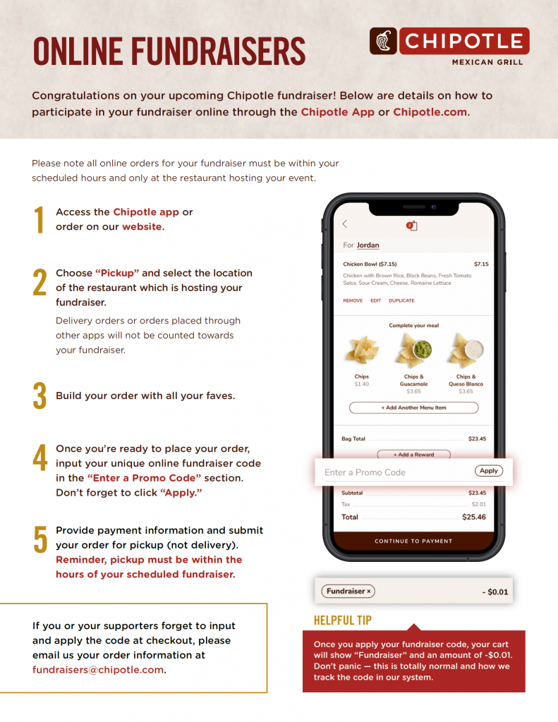 Chipotle Fundraising Night October 20th North School PTA